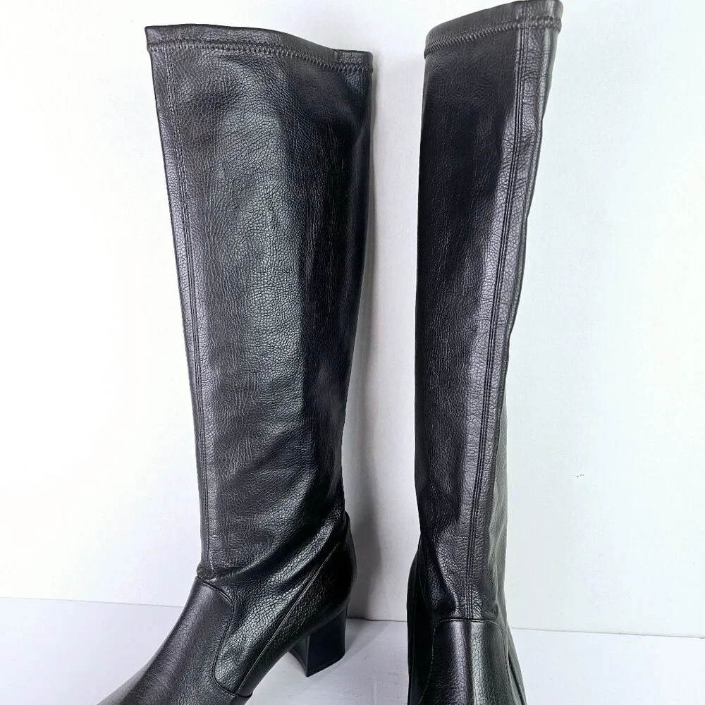 Prevata Tall Brown Nappa Leather Block Heel Pull-on Boot, Italy, $485 MSRP, Sz 9 - Picture 2 of 12
